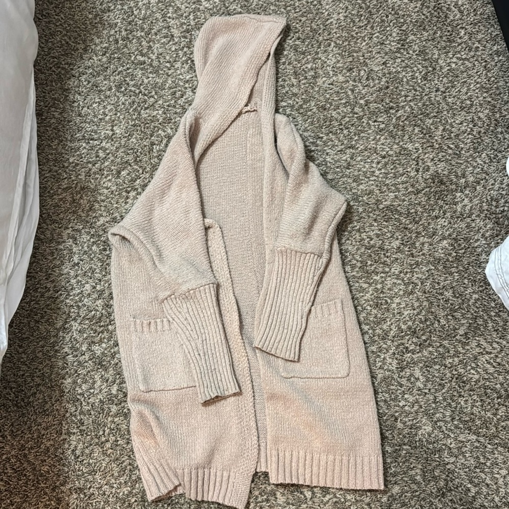 Tan Hooded Long Knit Duster